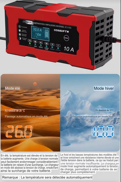 Chargeur de batterie portatif 10A, 12V/4Ah-100Ah